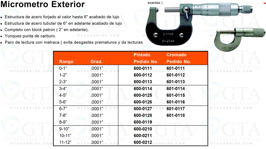 MICROMETRO EXTERIORES DE 1-2" .001"